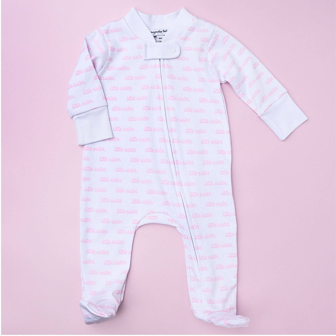 &quot;Little Sister&quot; Print Zipper Footie