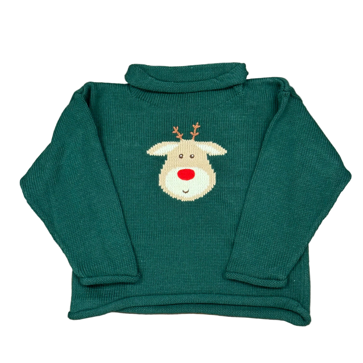 Hunter Green Roll Neck Sweater with Rudolph