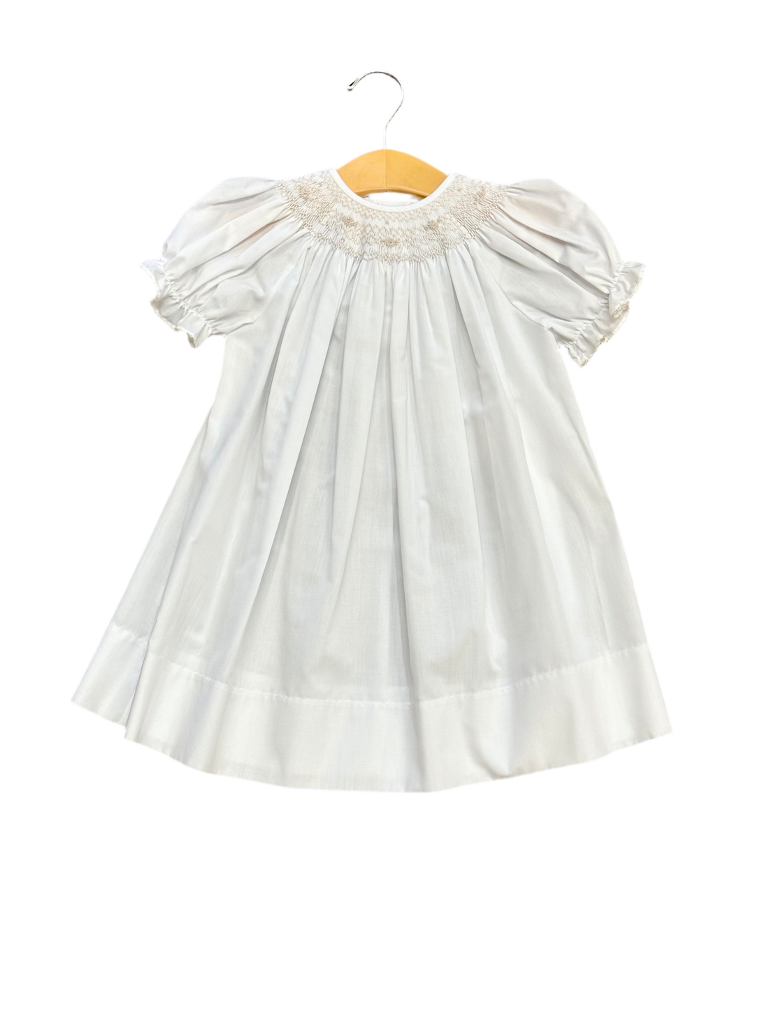 Emma Smocked Bishop Dress with Ecru Trim