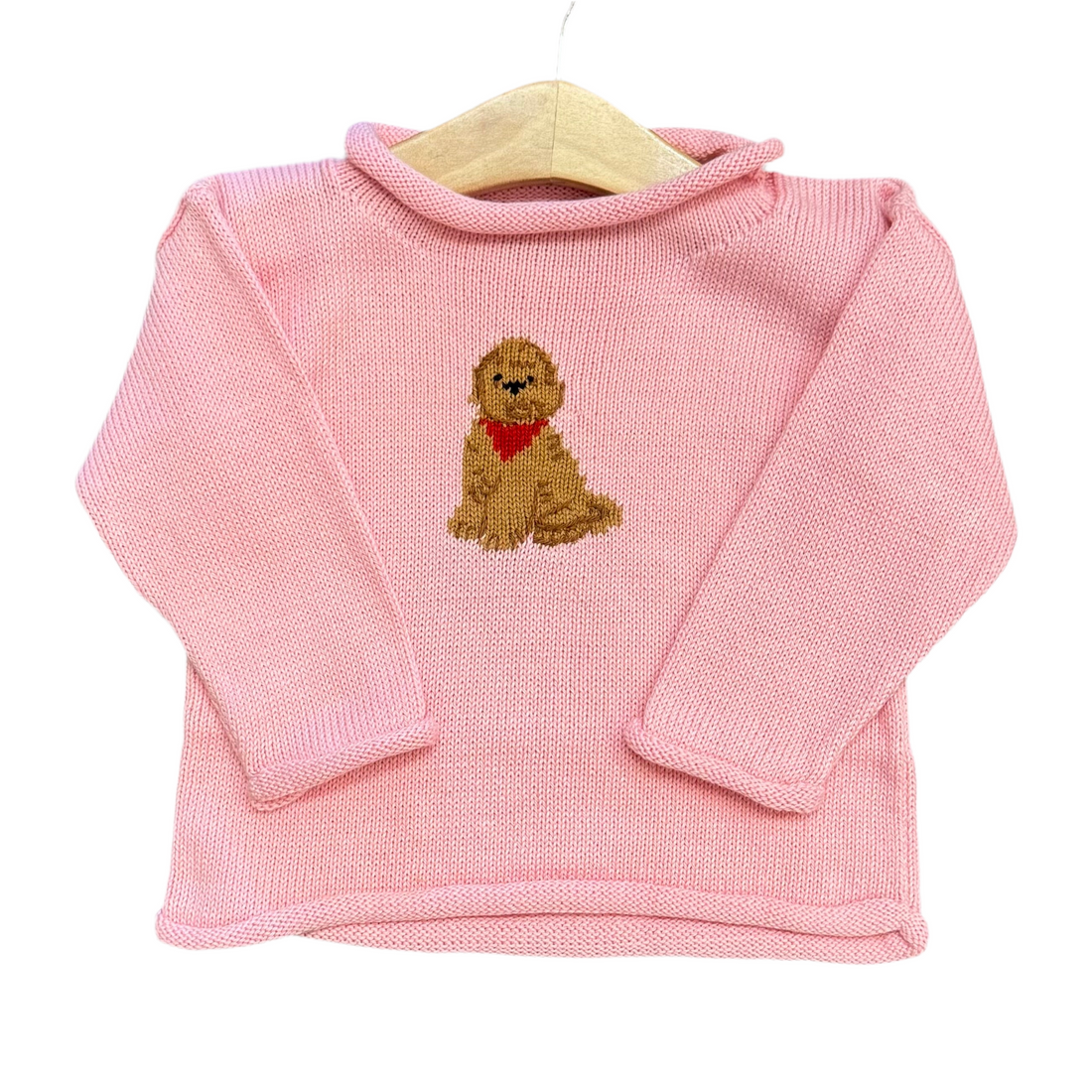 Light Pink Roll Neck Sweater with Golden Doodle w/Red Bandana