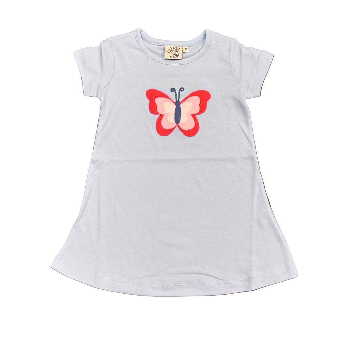 Girls Light Sky Blue A-Line Dress with Butterfly Applique