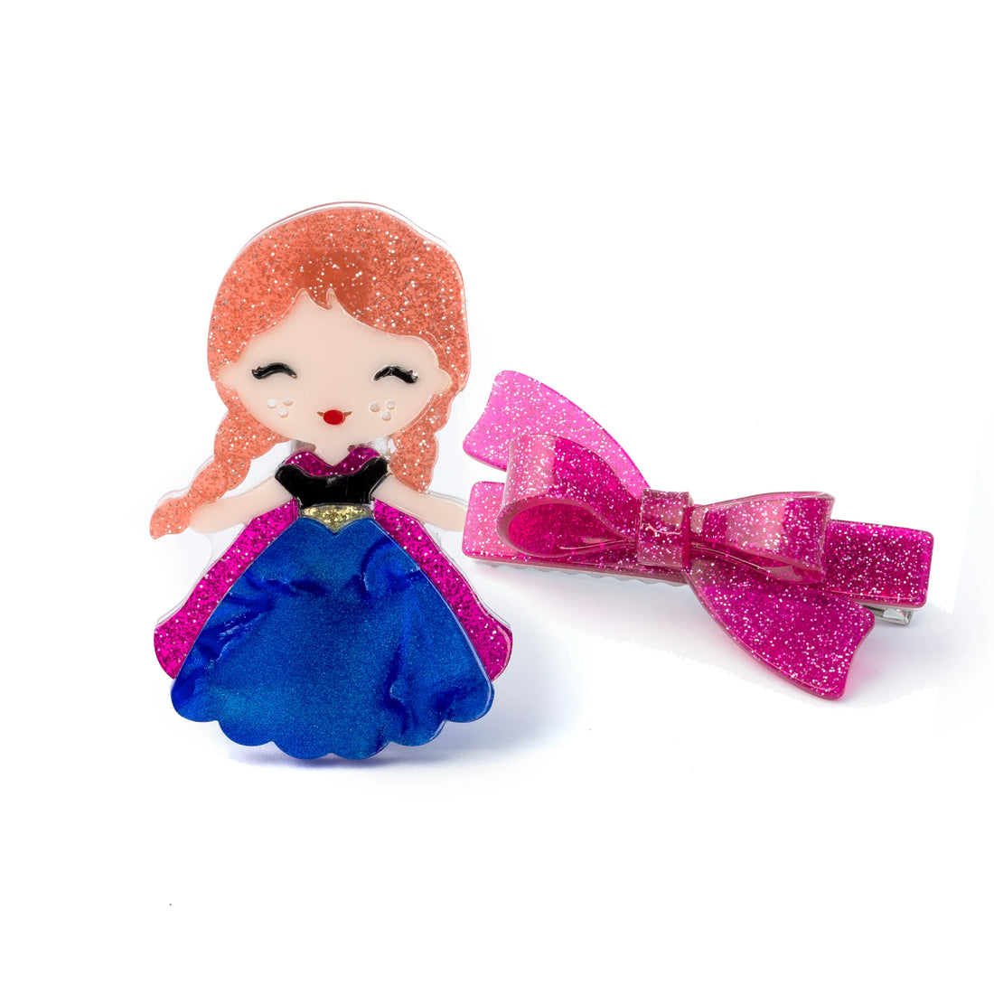 Cute Doll Blue Dress &amp; Bow Hair Clips