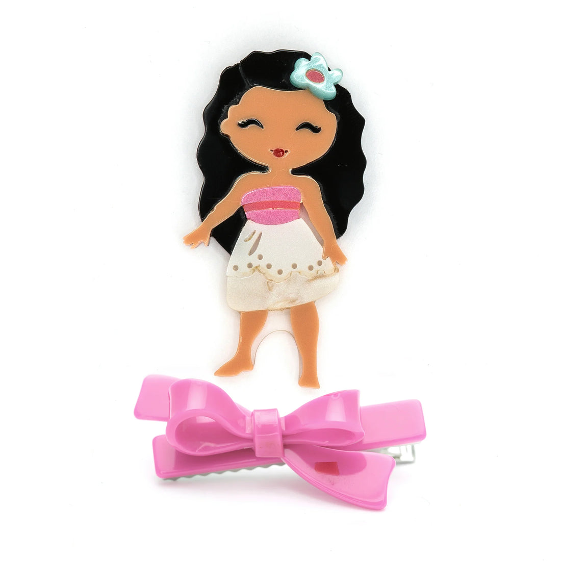 Cute Doll Flower with Bow Hair Clips