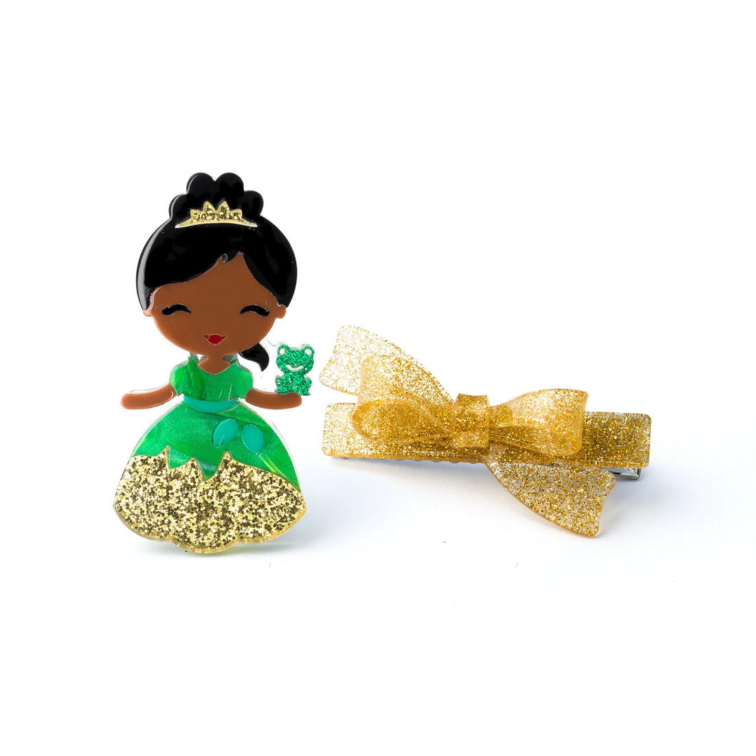 Cute Doll Gold Dress &amp; Bow Alligator Clips