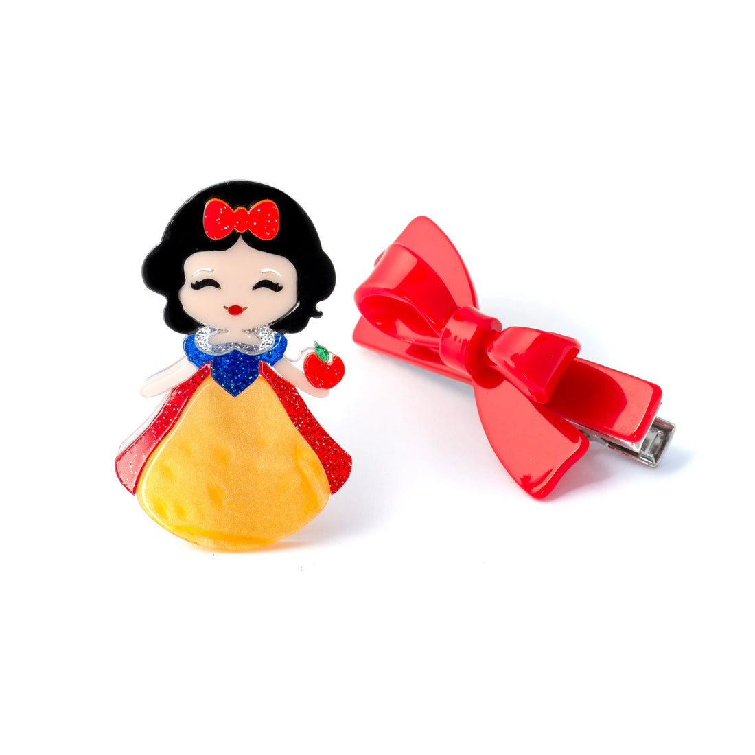Cute Doll Vibrant Yellow Dress &amp; Red Bow Alligator Clips