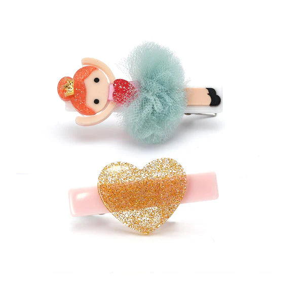 Ballerina Glitter Heart Mint Tutu Hair Clips