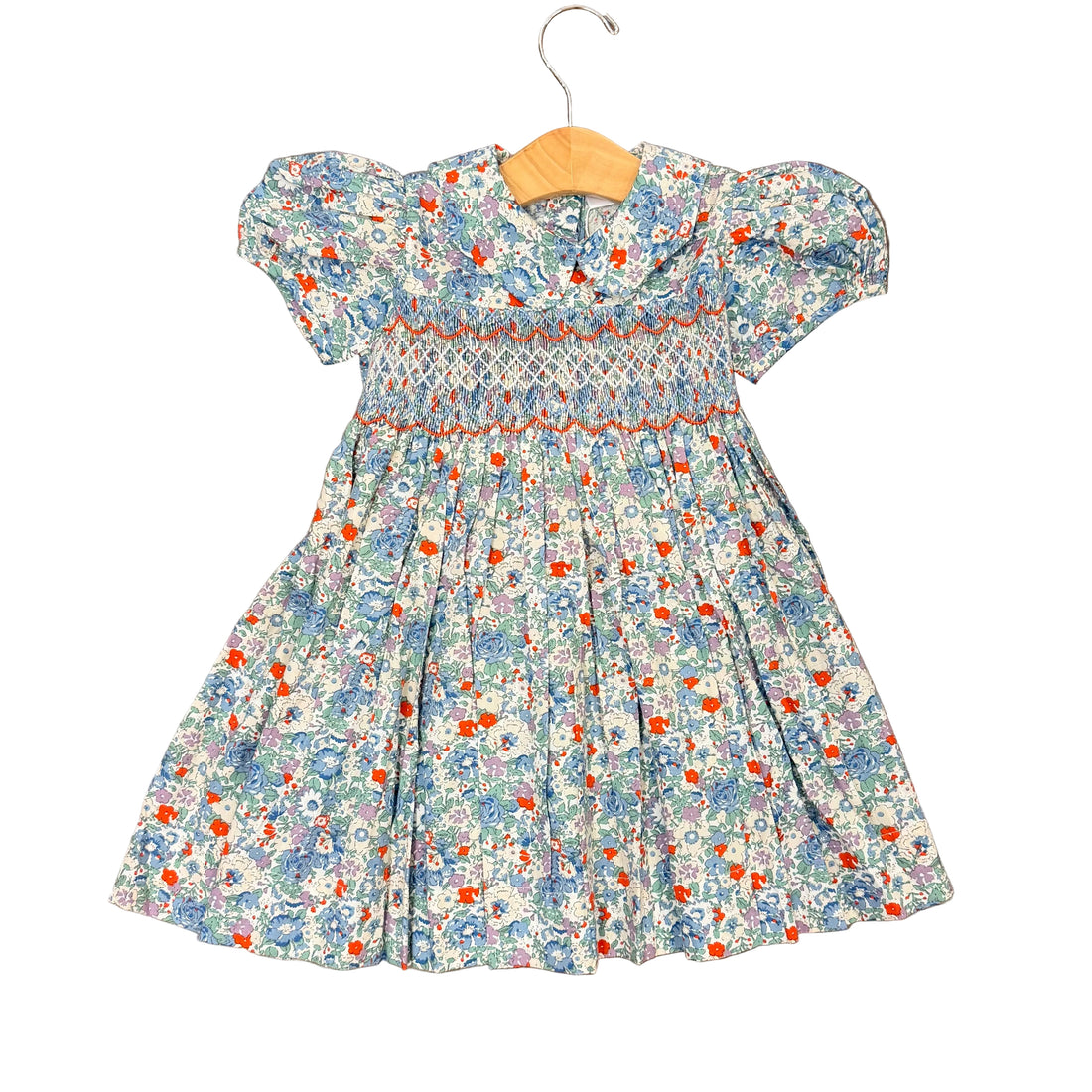Blue Floral Smock Waist Dress