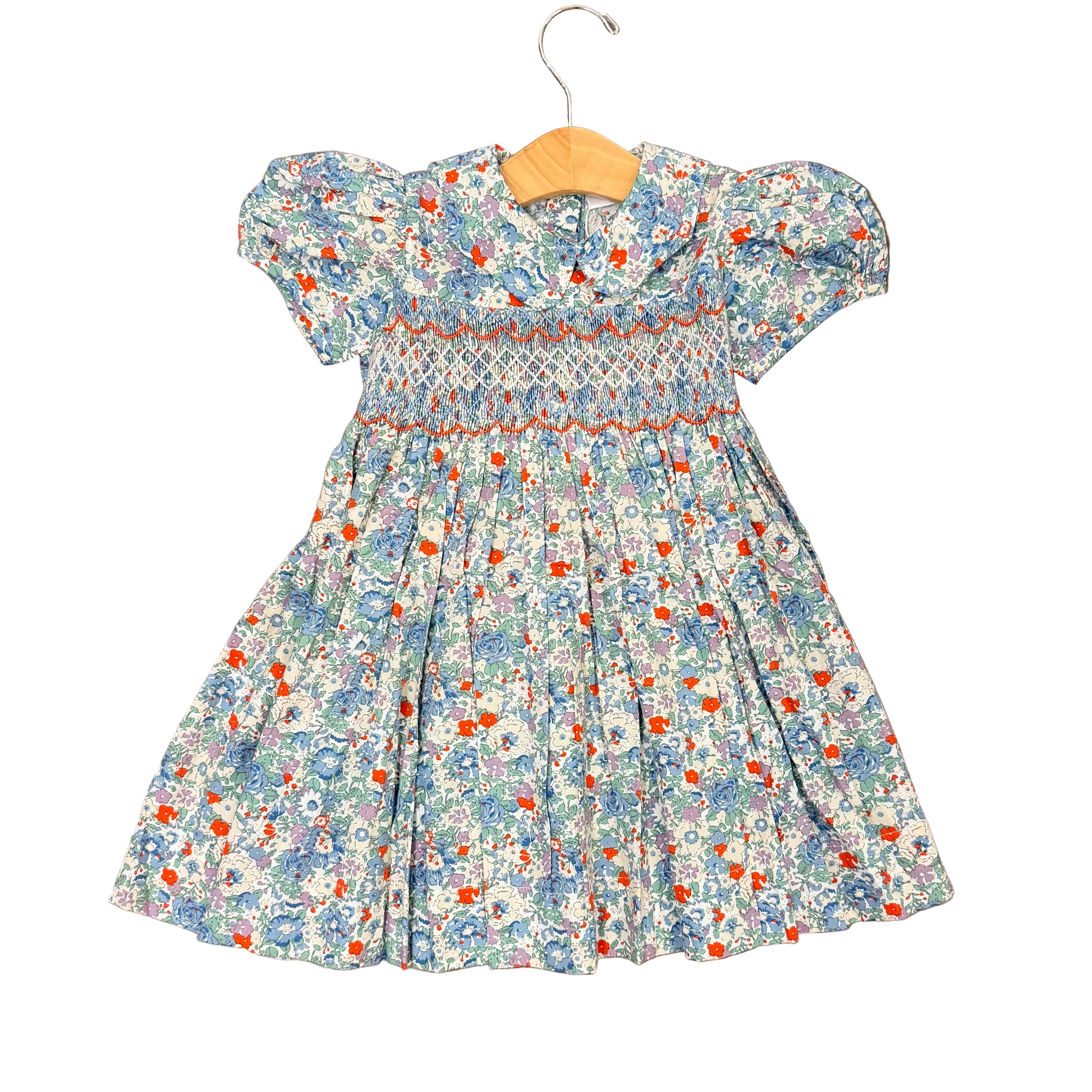 Blue Floral Smock Waist Dress