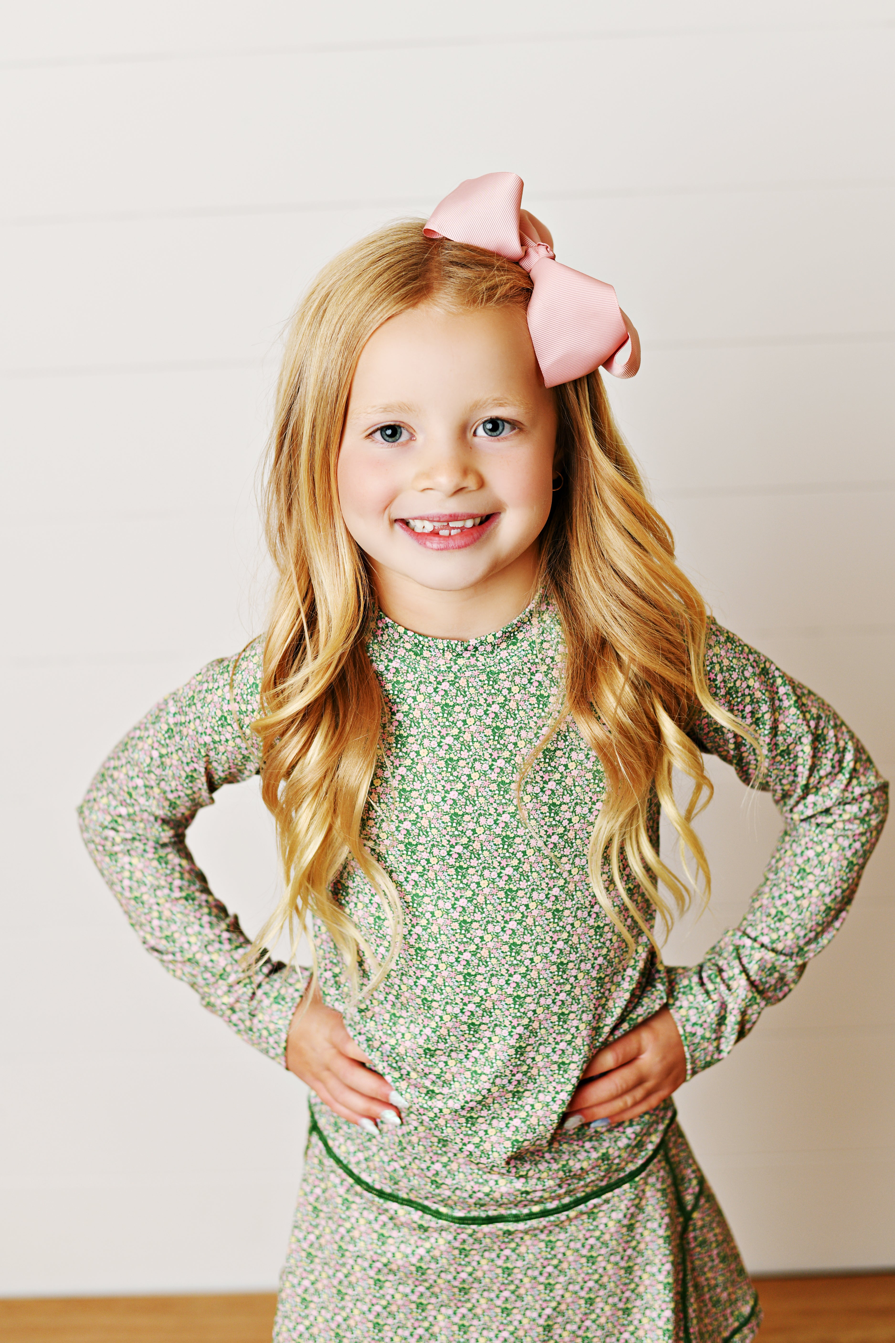 Olive Ditsy LS Top with Finger Hole