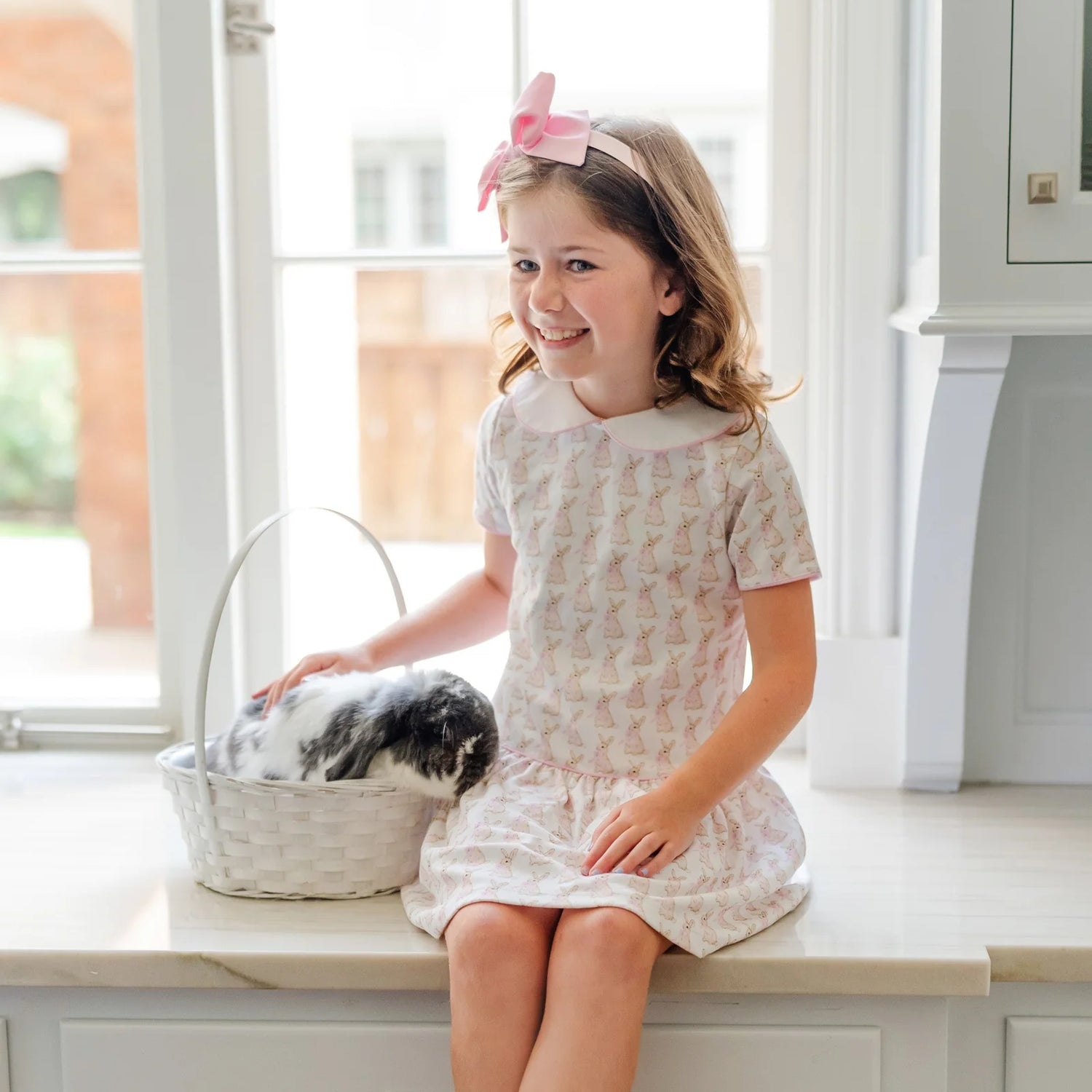 Libbie Dress: Pink Easter Bunnies