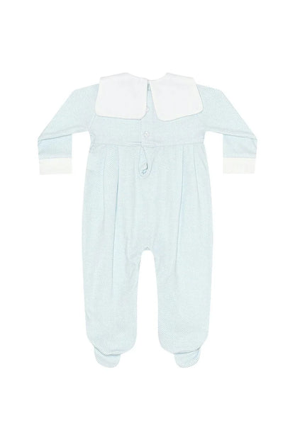 Blue Herringbone Embroidered Footie