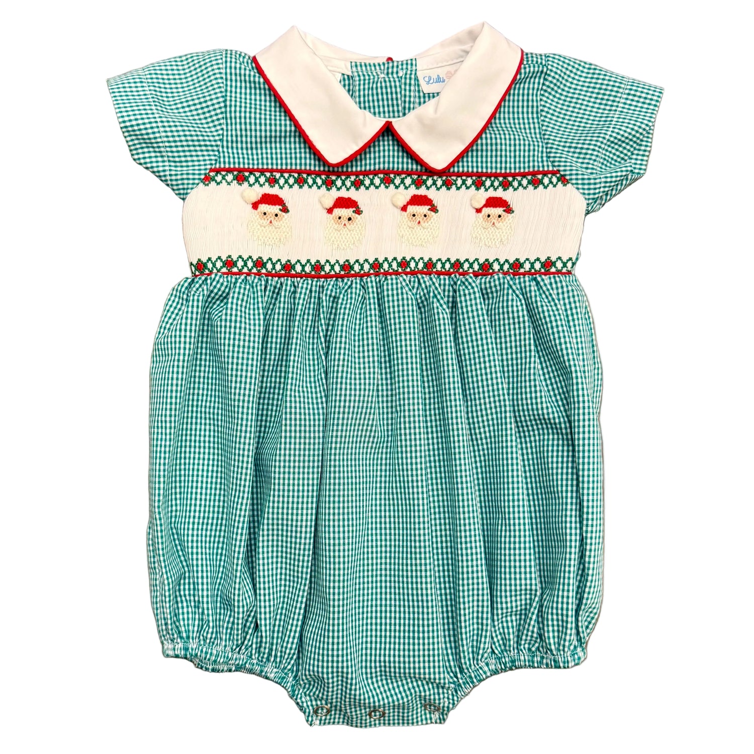 Green Gingham Santa Smocked Boy Bubble