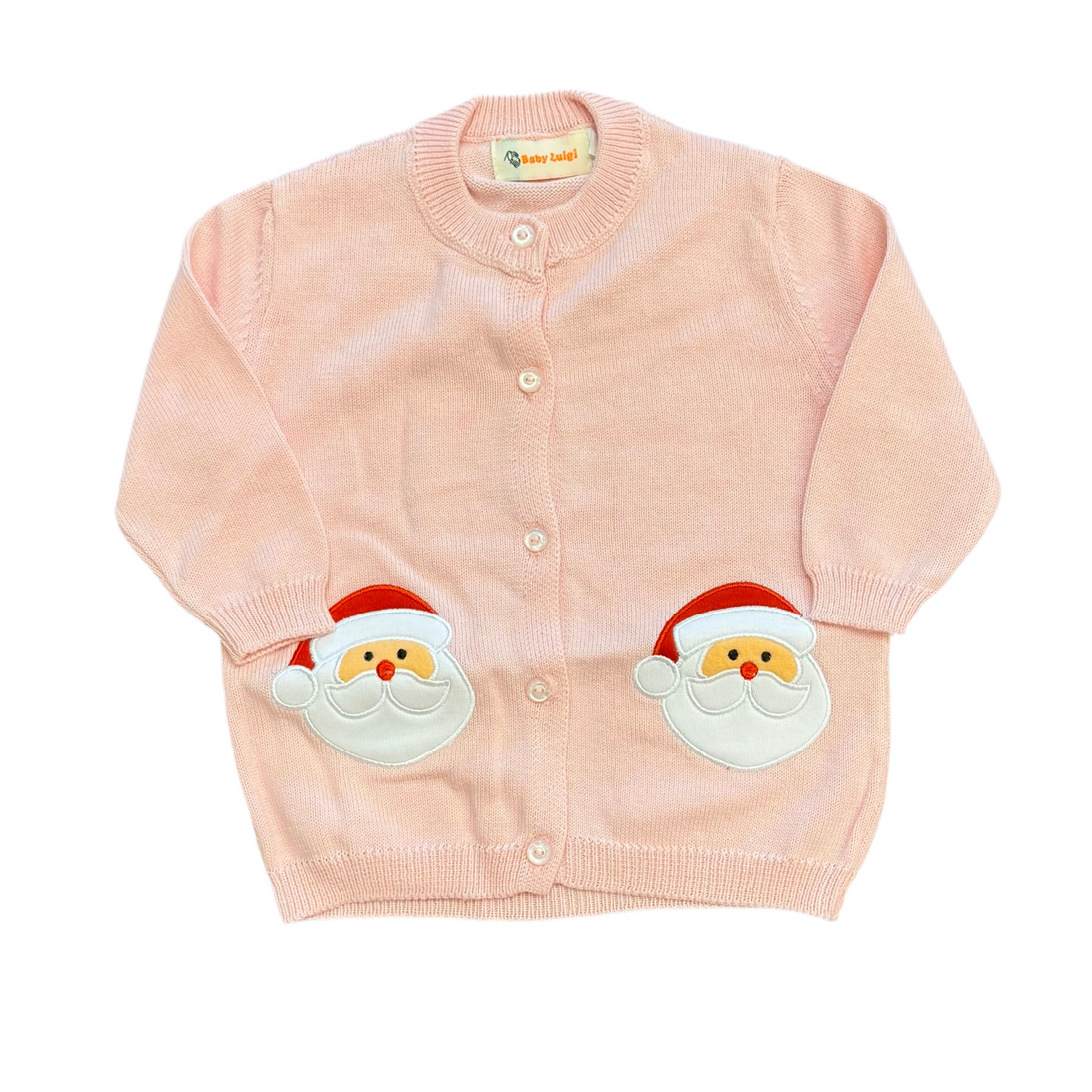 Light Pink Cardigan Sweater with Santa Applique