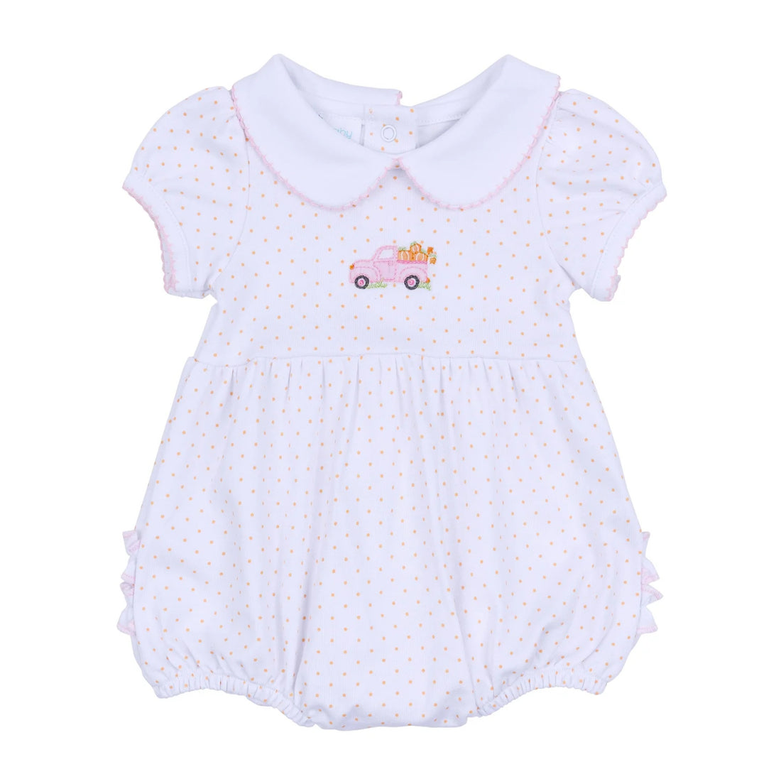 Pumpkin Patch Fun Embroidered Collared Ruffle SS Bubble: Pink