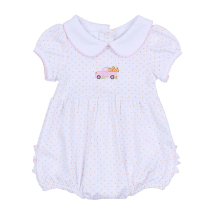 Pumpkin Patch Fun Embroidered Collared Ruffle SS Bubble: Pink