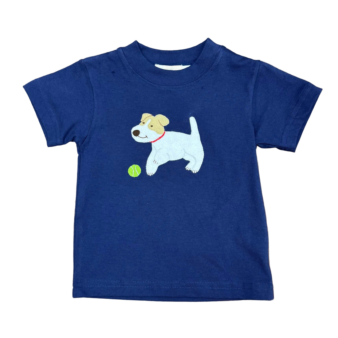 Boys SS Dark Royal T-Shirt with Jack Russell w/Tennis Ball Applique