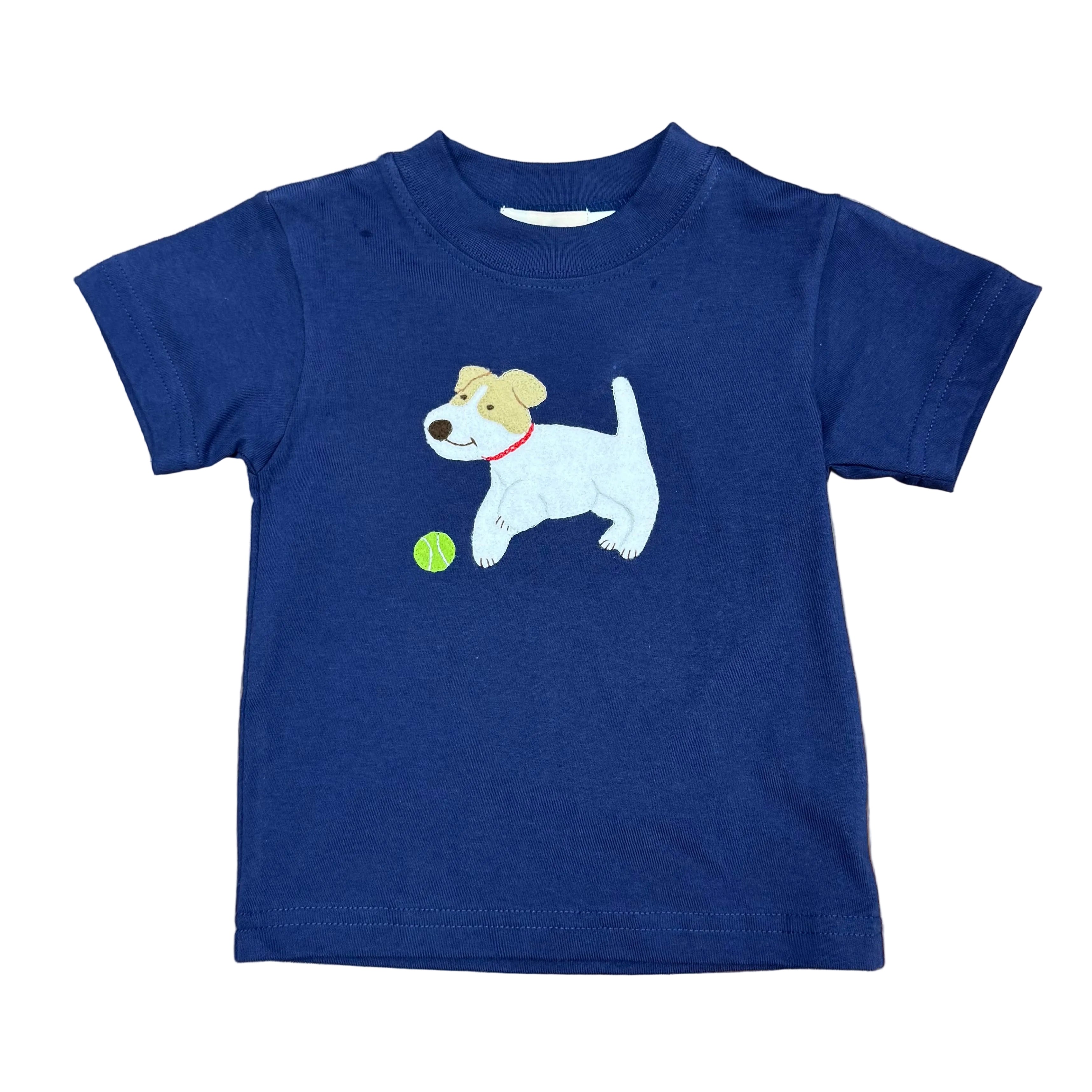 Boys SS Dark Royal T-Shirt with Jack Russell w/Tennis Ball Applique