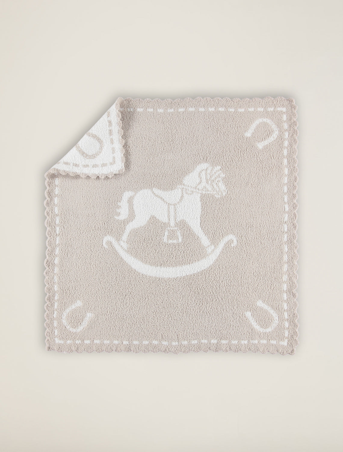 Barefoot Dreams CozyChic® Scalloped Receiving Blanket: Rocking Horse