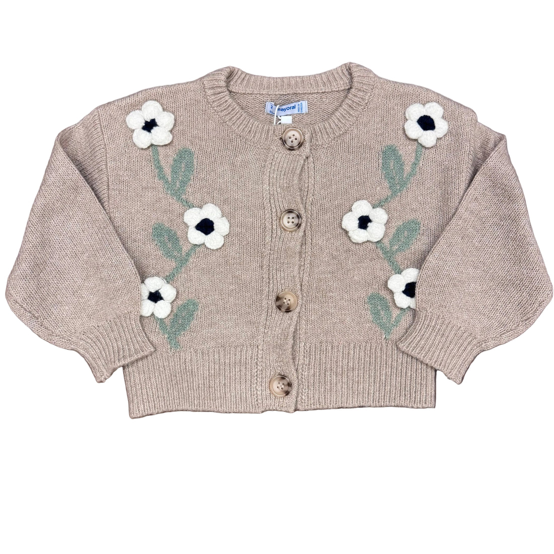 Floral Embellished Taupe Cardigan Sweater