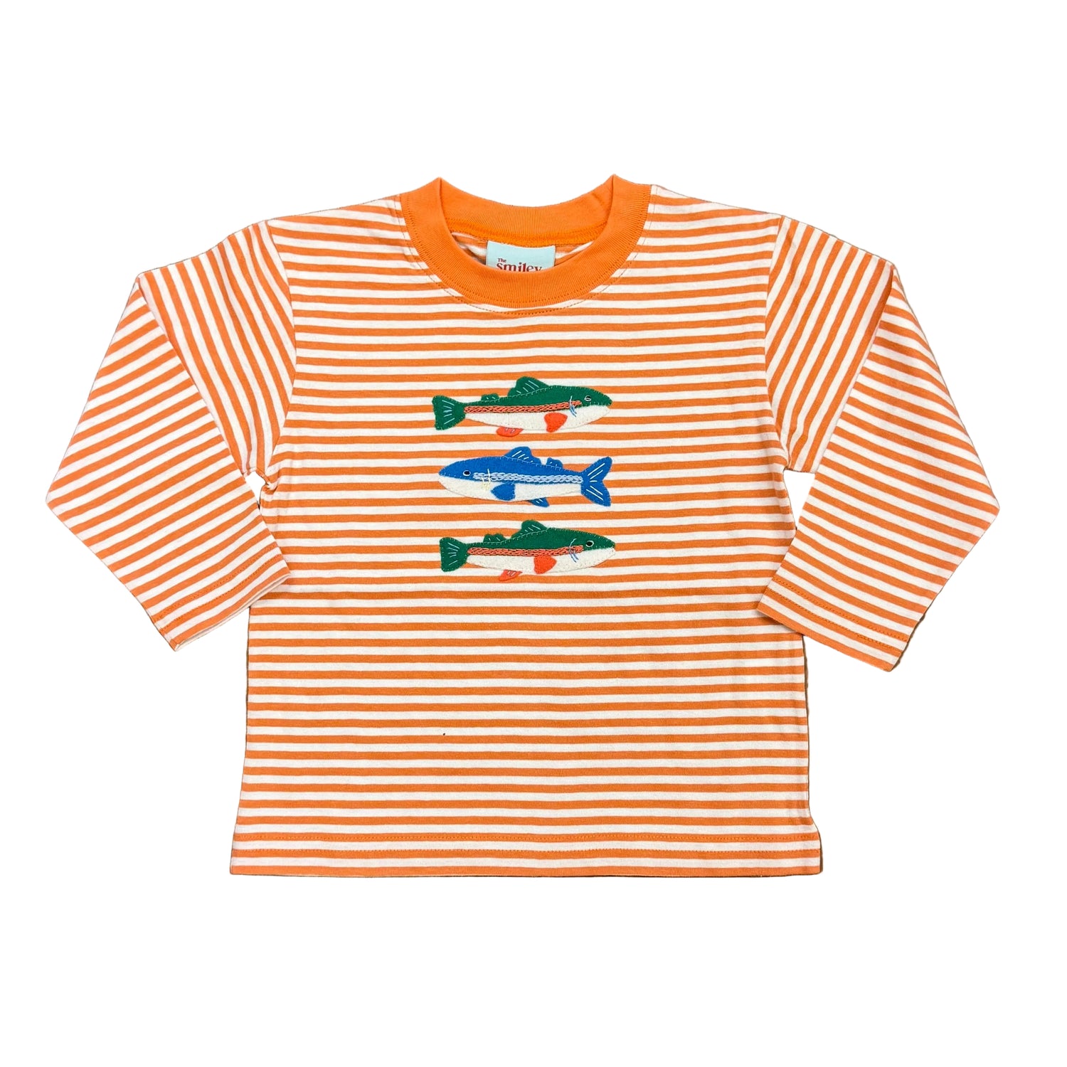 Orange/White Stripe LS T-Shirt with Trout Applique