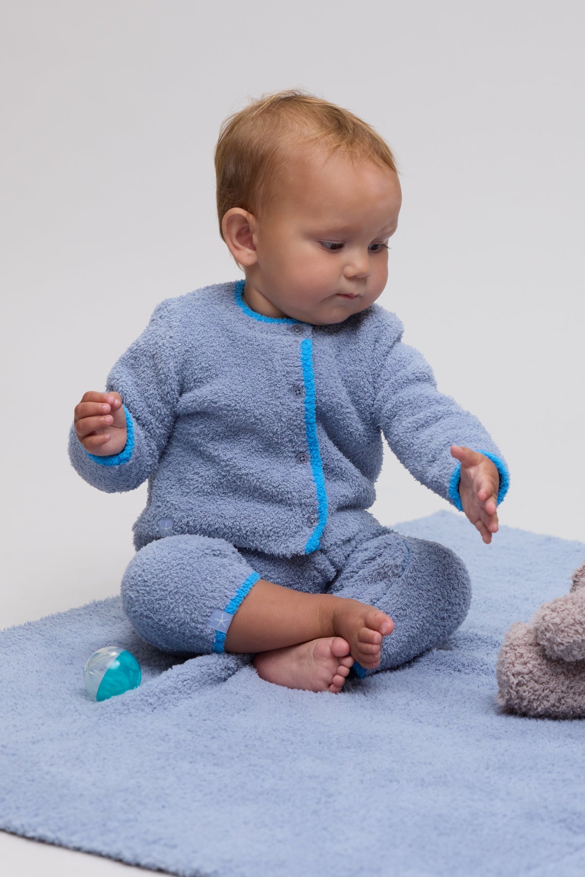 Barefoot Dreams CozyChic® Baby Tipped Cardi: Chambray / Cyan