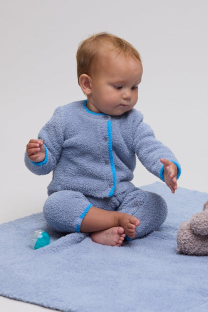 Barefoot Dreams CozyChic® Baby Tipped Cardi: Chambray / Cyan