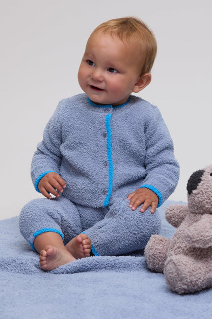 Barefoot Dreams CozyChic® Baby Tipped Cardi: Chambray / Cyan