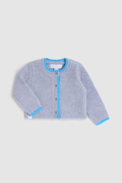 Barefoot Dreams CozyChic® Baby Tipped Cardi: Chambray / Cyan