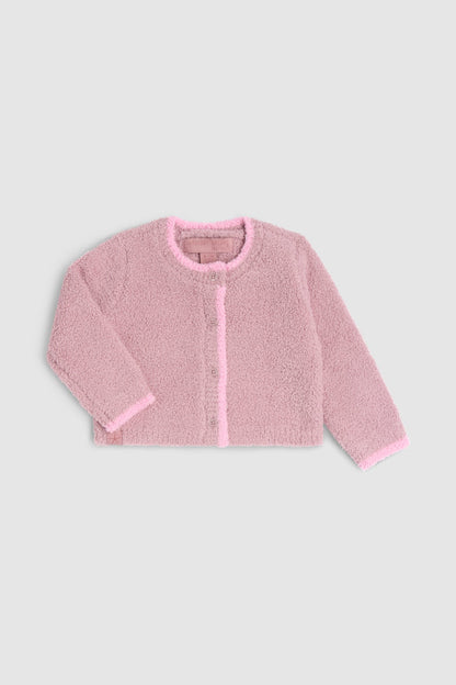Barefoot Dreams CozyChic® Baby Tipped Cardi: Teaberry / Barbie Pink