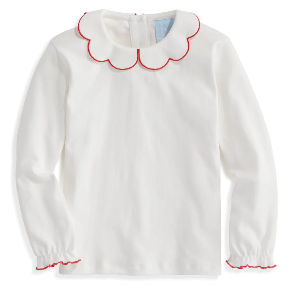 Bella Bliss LS Scalloped Collar Tee - Ivory w/Red