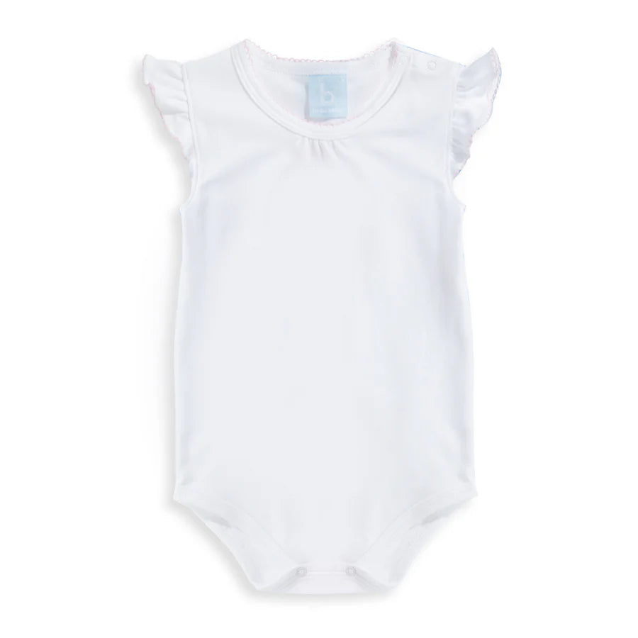 Flutter Sleeve Pima Onesie: White with Pink