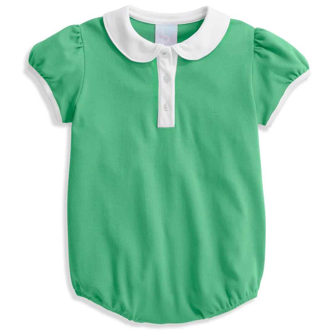 Puff Sleeve Peter Pan Girl Bubble: Green with White