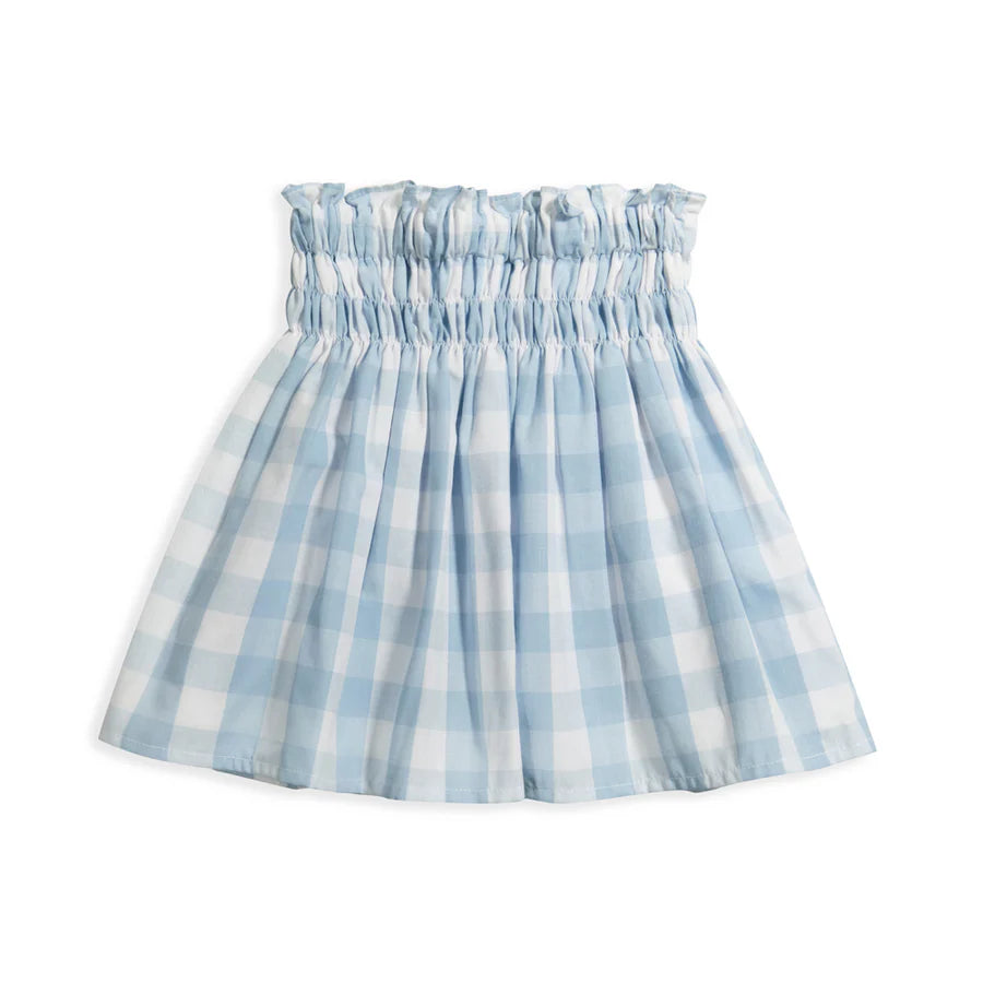 Ice Blue Check Smocked Skirt