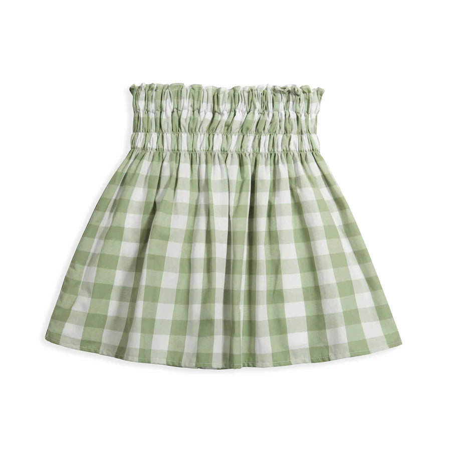 Sage Check Smocked Skirt