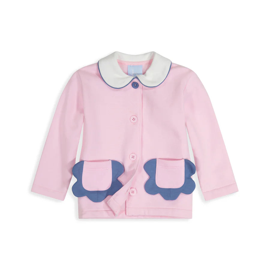 Pima Tibby Topper Cardigan: Pink with Steel Blue