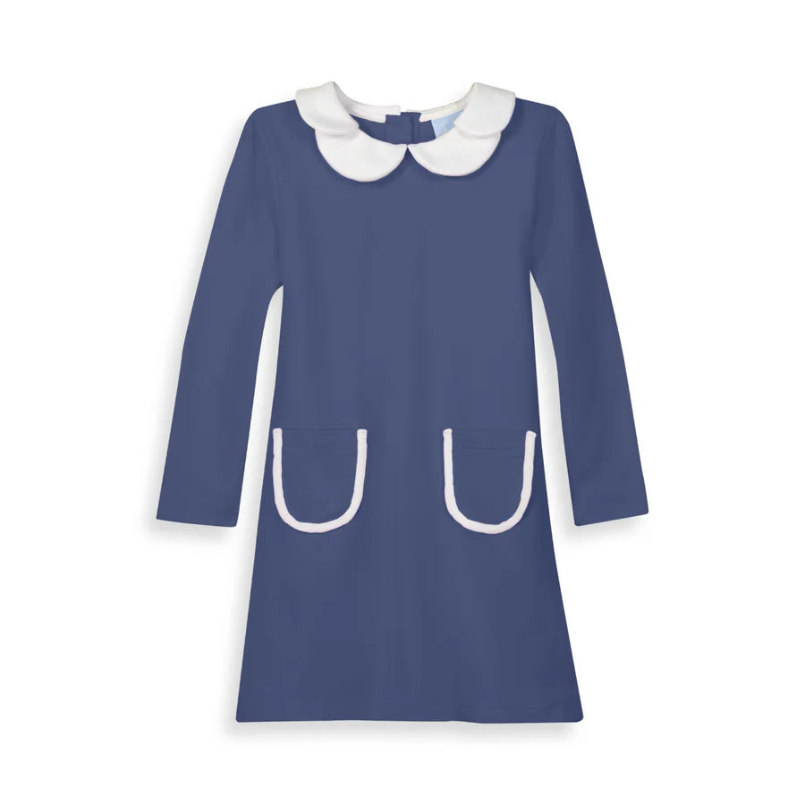 Long Sleeve Pima Petal Collar Dress: Steel Blue