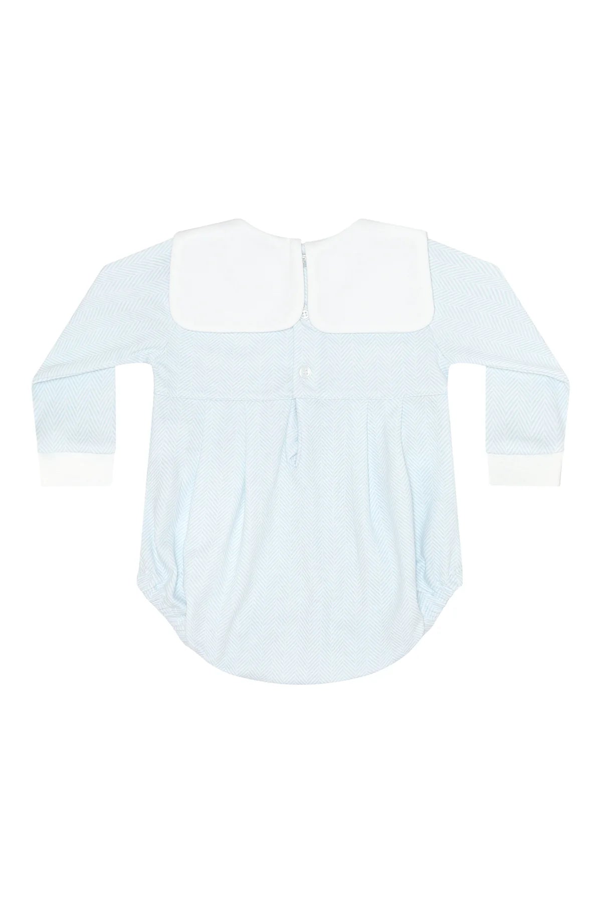 Blue Herringbone Embroidered LS Bubble