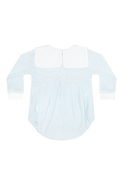 Blue Herringbone Embroidered LS Bubble