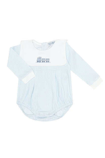 Blue Herringbone Embroidered LS Bubble