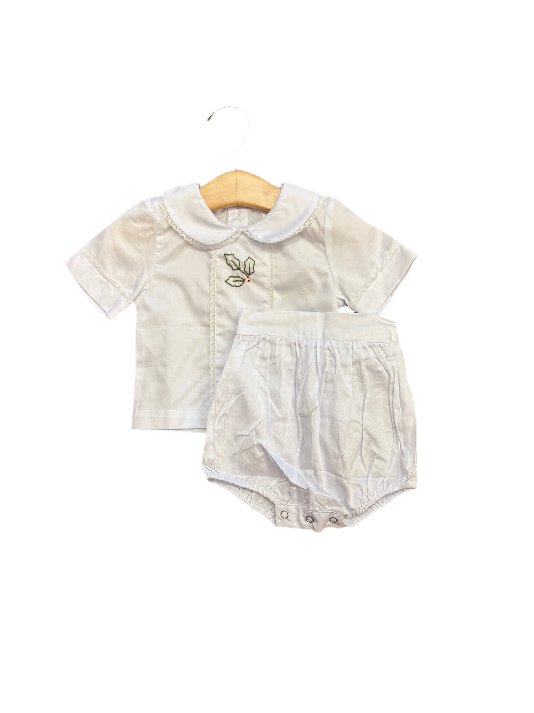 White Holly Embroidered Bloomer Set with Lace &amp; Ribbon