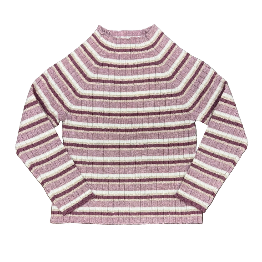 LS Knit Mock Neck Sweater: Plum/Gold/Ivory Stripe