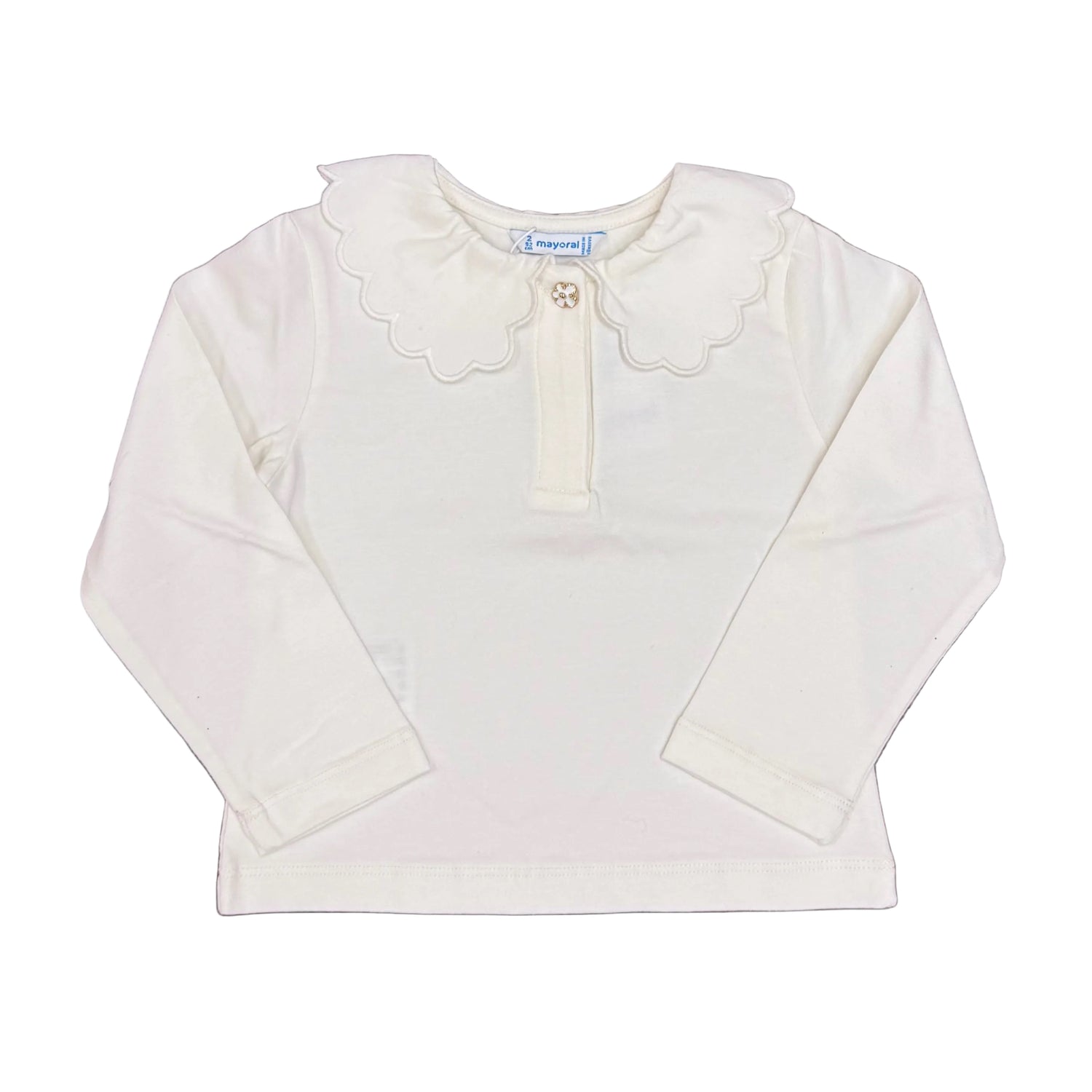 Girls Scallop Collar LS Shirt: Ivory