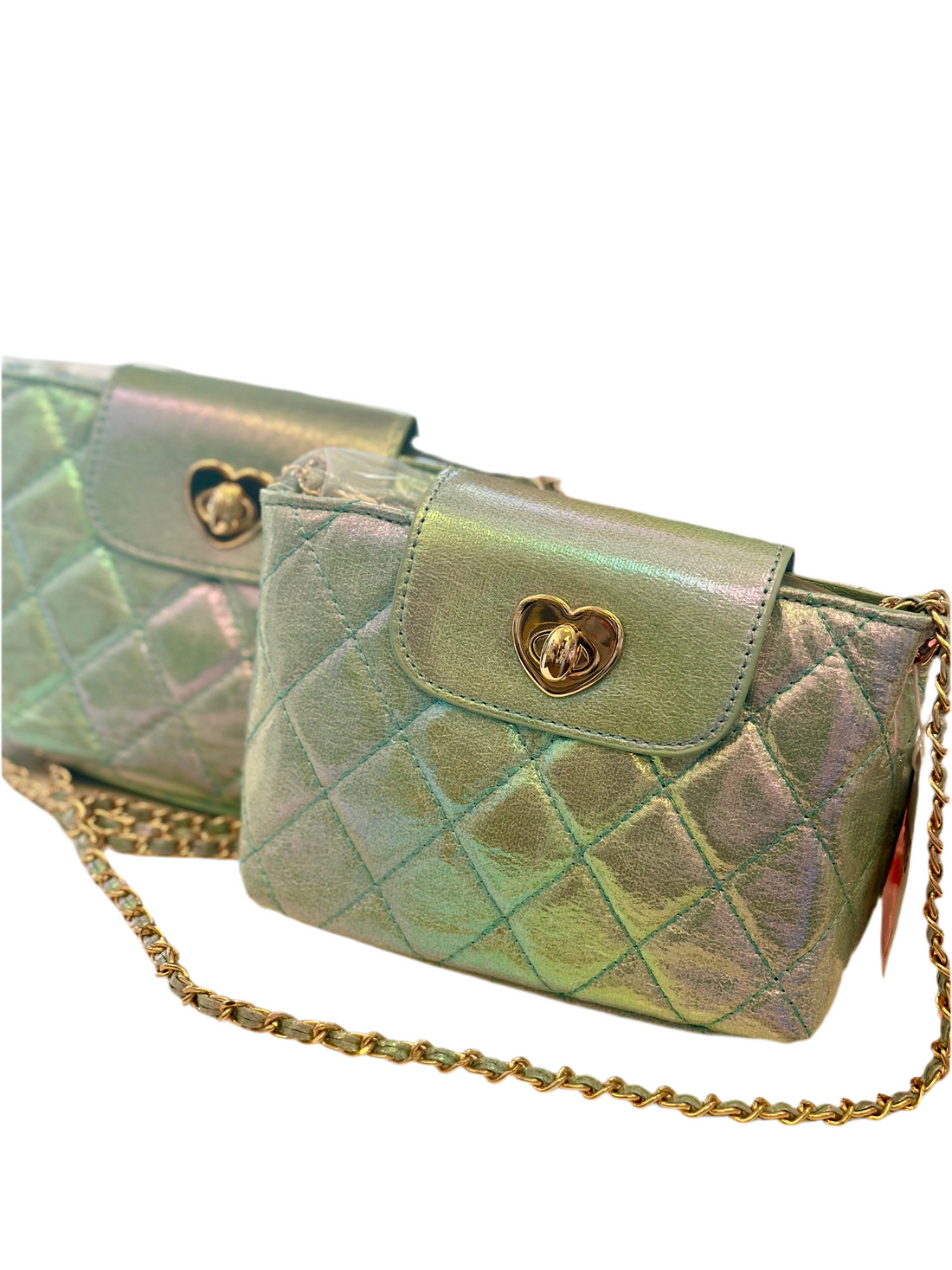 The Paige Quilted Purse: Metallic Aqua