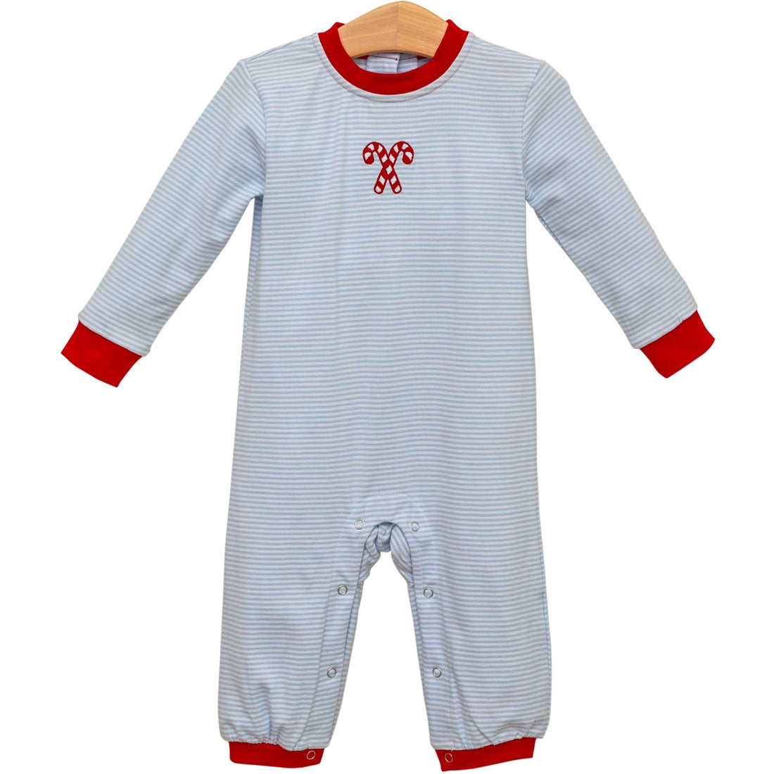 Light Blue Candy Cane Embroidered Romper