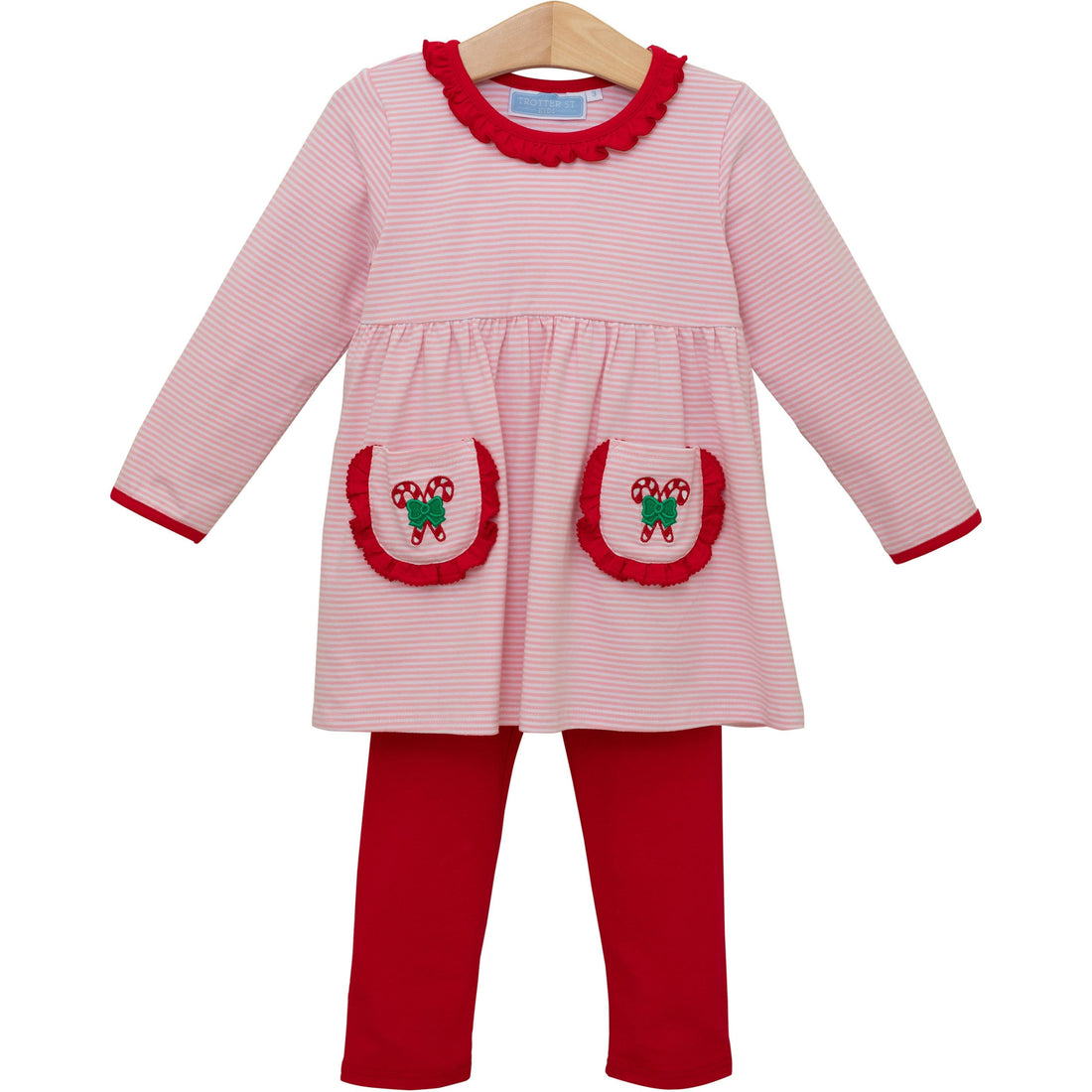 Light Pink Candy Cane Embroidered Tunic &amp; Legging Set