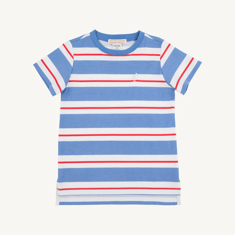 TBBC Carter Crewneck: Barbados Blue, Richmond Red &amp; White Stripe