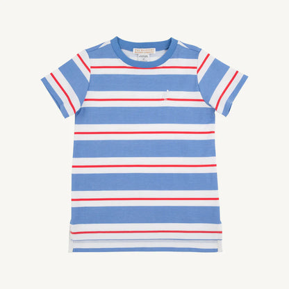 TBBC Carter Crewneck: Barbados Blue, Richmond Red &amp; White Stripe