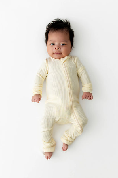 Kyte Baby Ribbed Zipper Romper: Chamomile