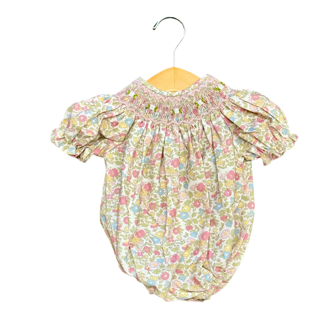 Claire Smocked Bubble: Pink, Blue, Yellow Floral