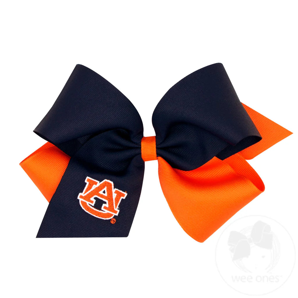 King Two-tone Grosgrain Hair Bow with Embroidered Auburn University Logo
